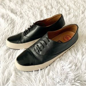 Fitflop Black Leather Sneakers with Cream Sole